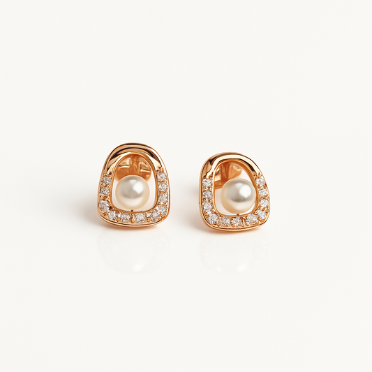 925 sterling silver pearl halo stud earrings with gold polish