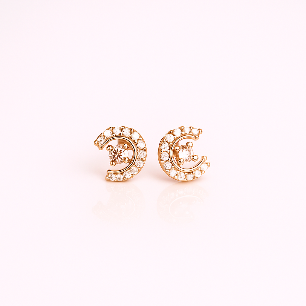 925 sterling silver crescent stud earrings with CZ stones
