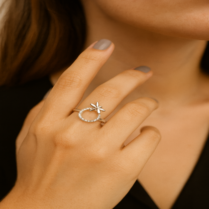 Silver Dragonfly Halo Ring - Eloura Sterling