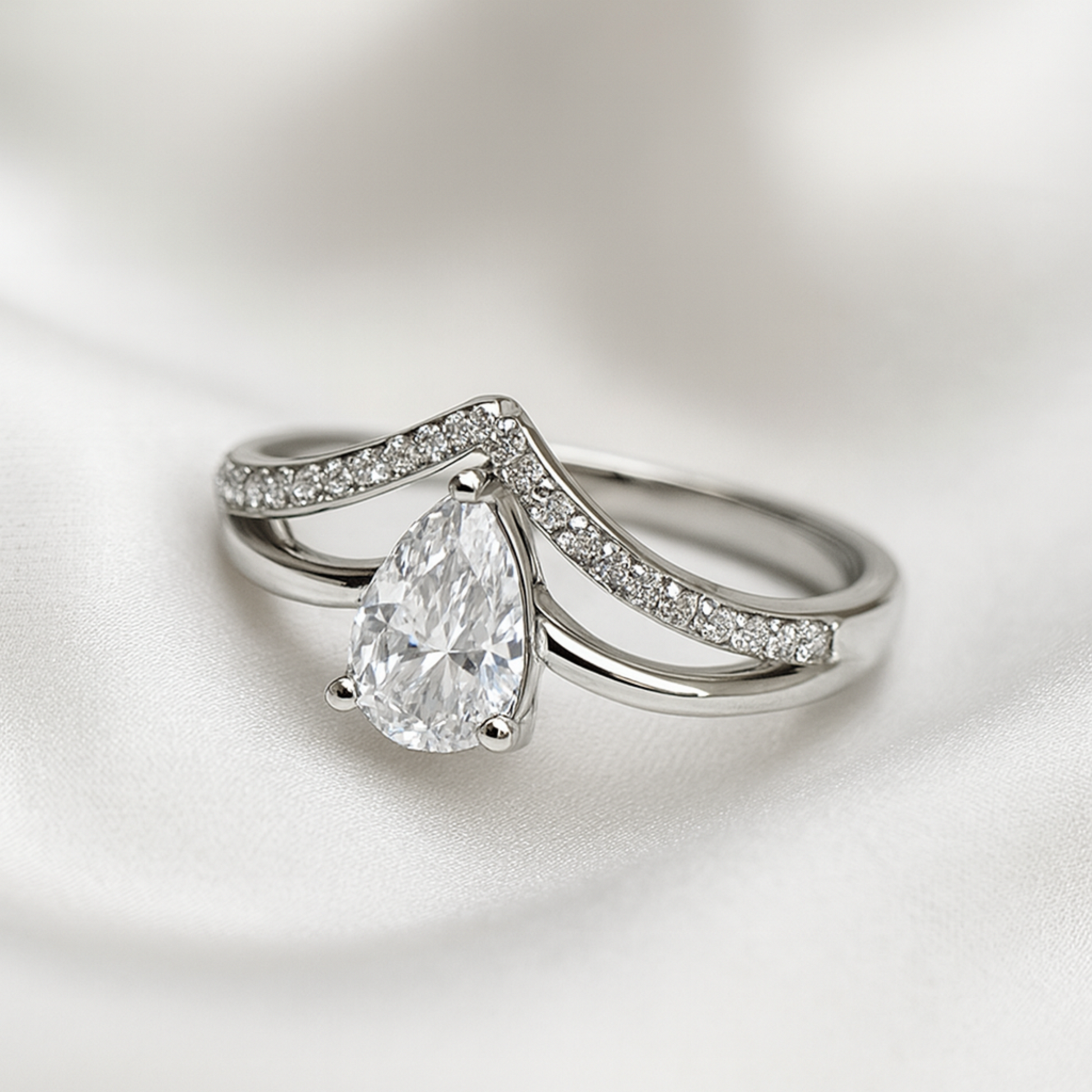 Silver Pear Solitaire Ring- Eloura Sterling