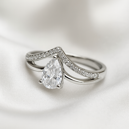 Silver Pear Solitaire Ring- Eloura Sterling