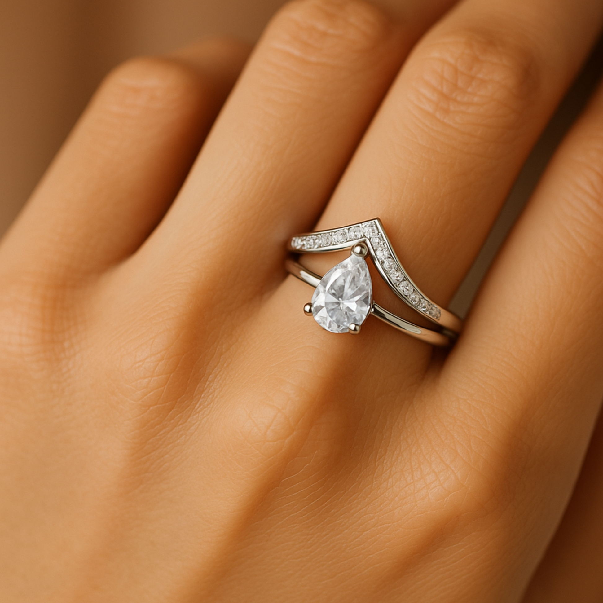 Silver Pear Solitaire Ring- Eloura Sterling