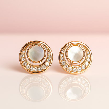 925 sterling silver mother of pearl circle stud earrings with gold polish