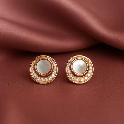 925 sterling silver mother of pearl circle stud earrings with gold polish