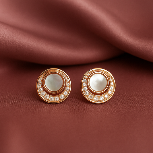 925 sterling silver mother of pearl circle stud earrings with gold polish