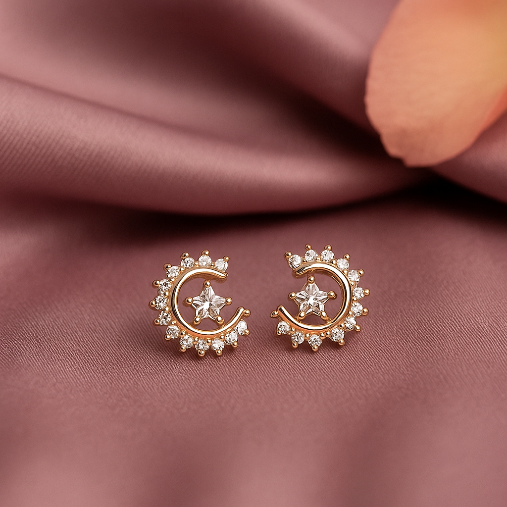 925 sterling silver crescent star stud earrings with CZ stones