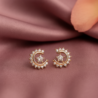 925 sterling silver crescent star stud earrings with CZ stones