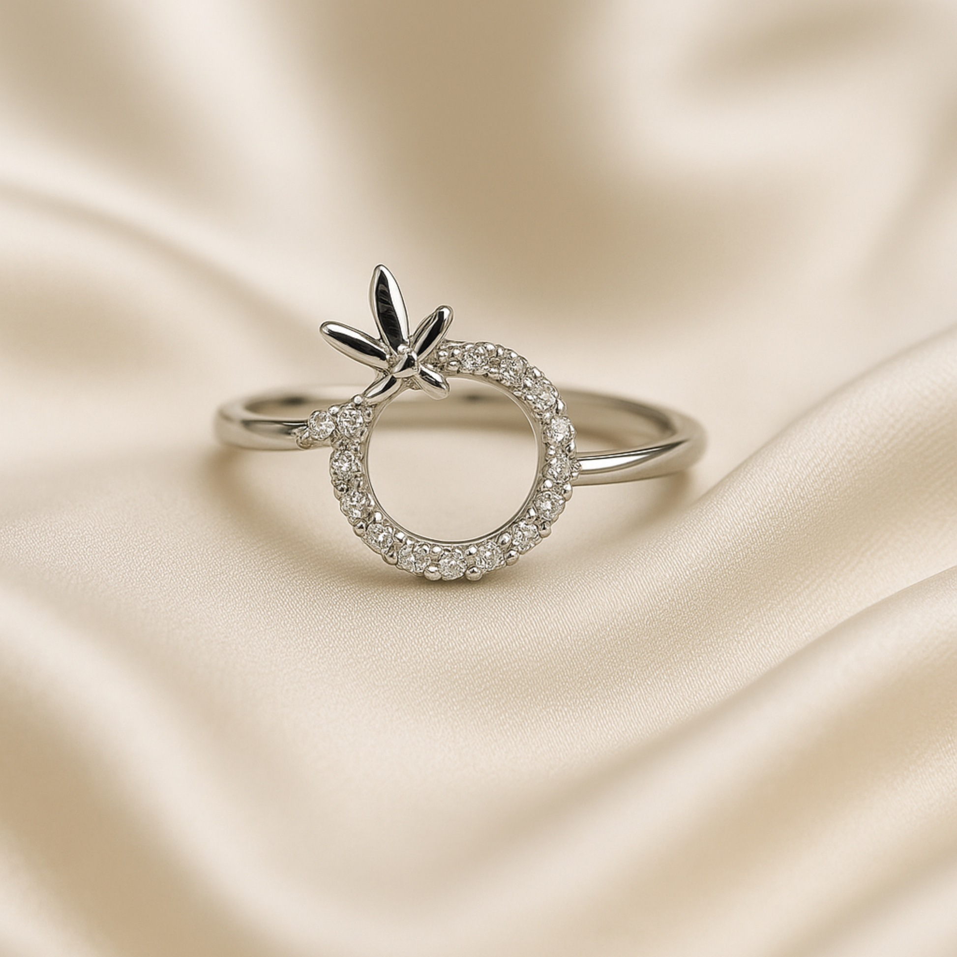 Silver Dragonfly Halo Ring - Eloura Sterling