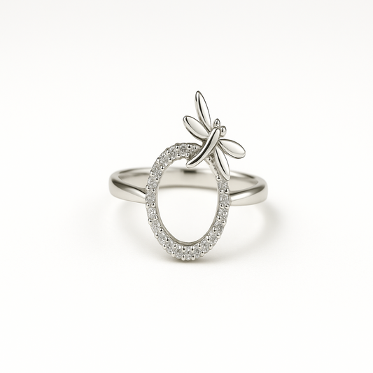 Silver Dragonfly Halo Ring - Eloura Sterling