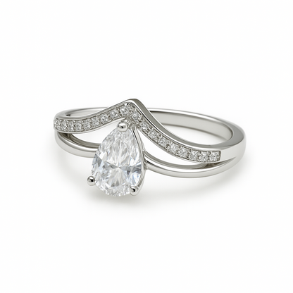 Silver Pear Solitaire Ring- Eloura Sterling