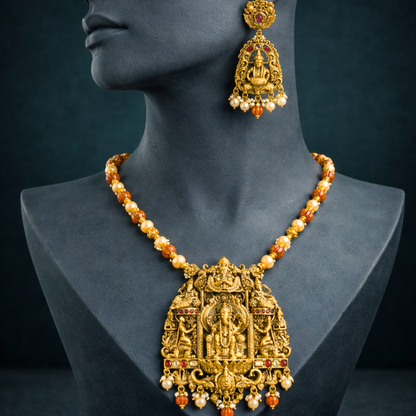 Ganesha Necklace Set Temple in 925 Sterling Silver - Eloura Sterling
