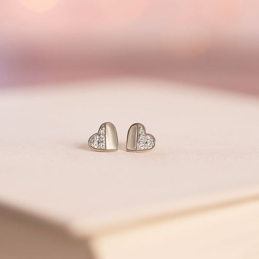 925 sterling silver heart stud earrings with CZ stones
