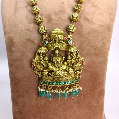 Lakshmi Temple Necklace Set with Ruby & Emerald Stones - Eloura Sterling