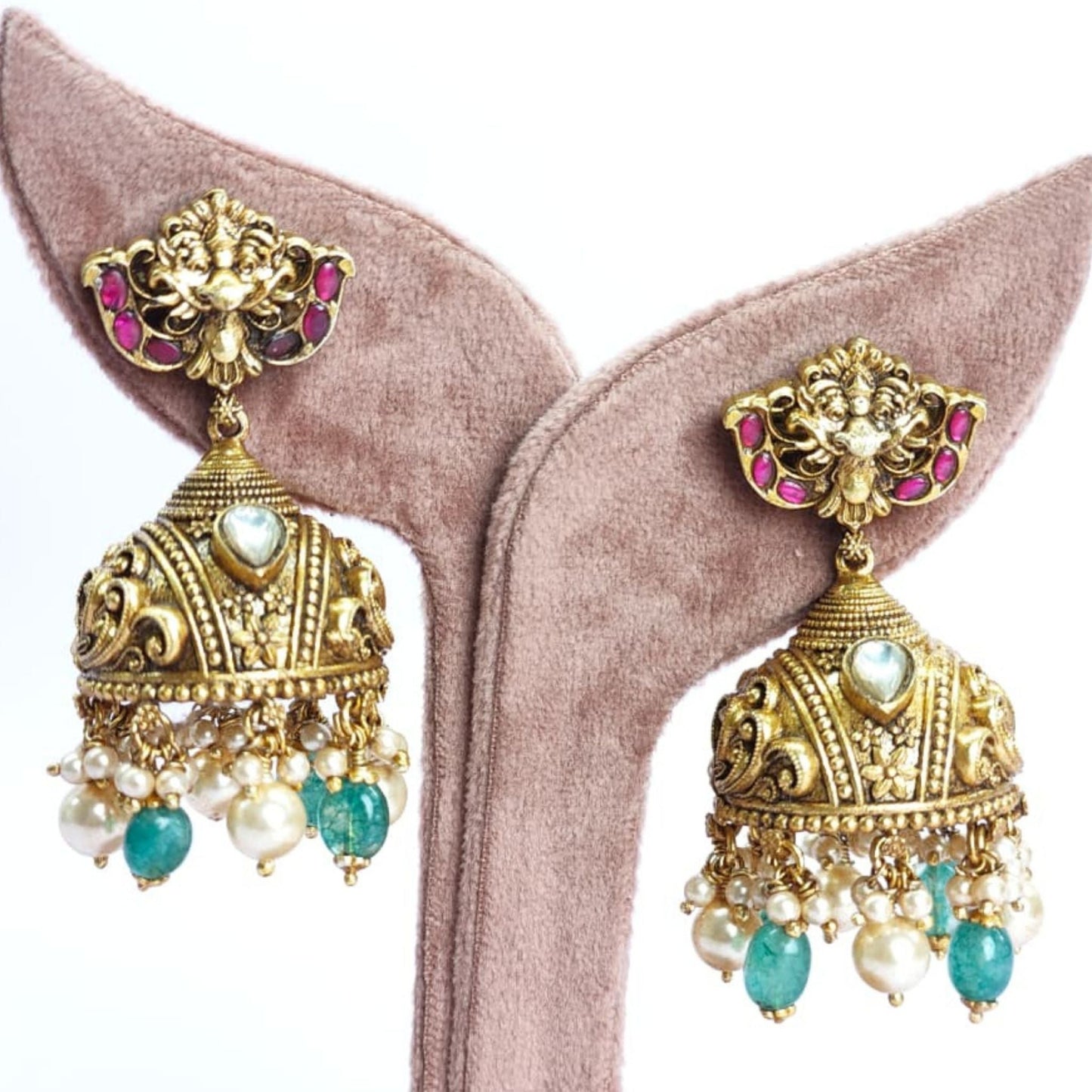 Lakshmi Temple Necklace Set with Ruby & Emerald Stones - Eloura Sterling