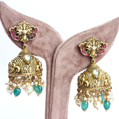 Lakshmi Temple Necklace Set with Ruby & Emerald Stones - Eloura Sterling