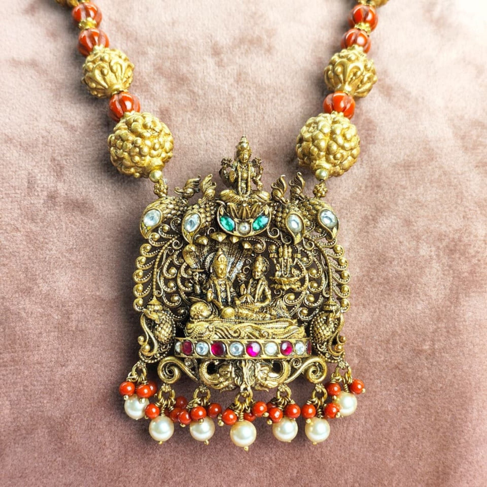 Vishnu Lakshmi Temple Jewellery Set | 925 Sterling Silver Gold Polish - Eloura Sterling