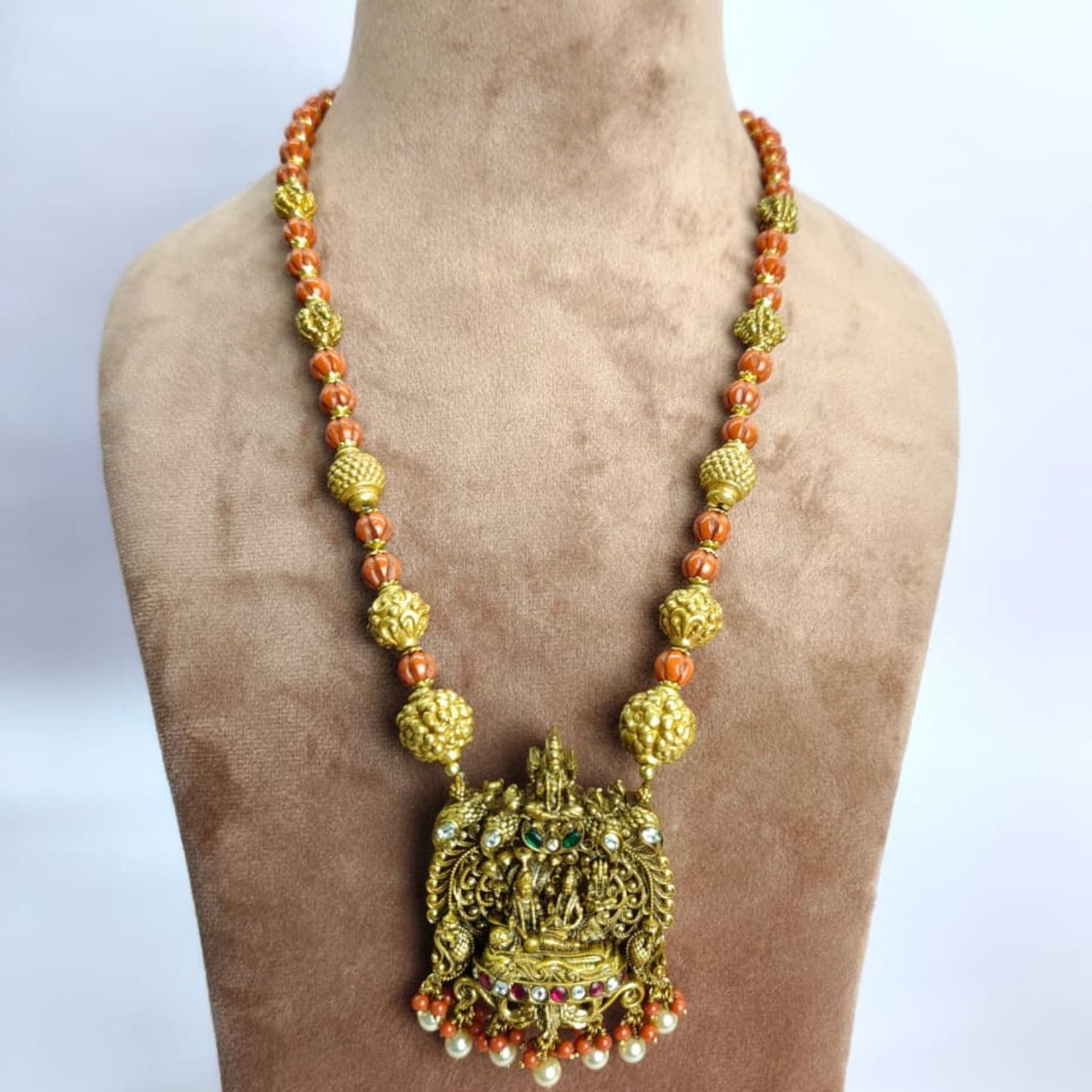 Vishnu Lakshmi Temple Jewellery Set | 925 Sterling Silver Gold Polish - Eloura Sterling