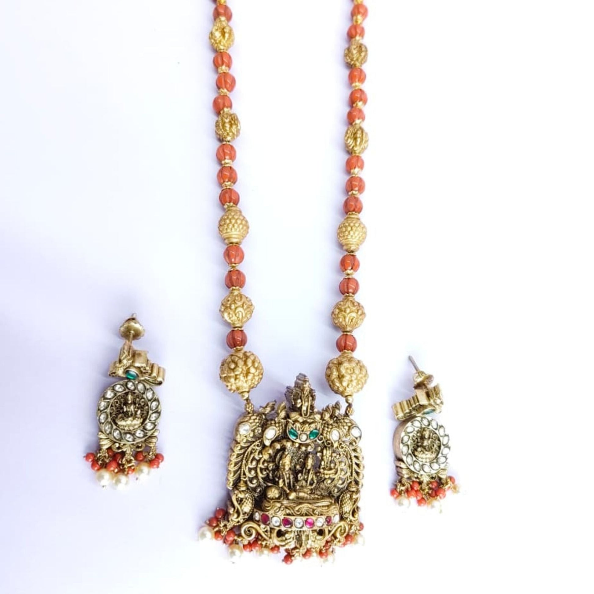 Vishnu Lakshmi Temple Jewellery Set | 925 Sterling Silver Gold Polish - Eloura Sterling